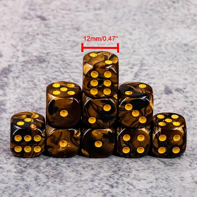 36 of Pack 12MM 6 Sided Dice Set,Two Colours D6 Game Dice Set, 6 Sided Standard Dices for Yahtzee, Bunco,with Portable Plastic Box(Golden+Black)