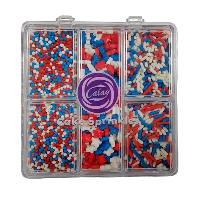 Edible Patriotic Sprinkles for Cake Decorating, Red White Blue Jimmies Nonpareils Stars Mix Sprinkles, Edible 4th of July Sprinkle for Cupcake Decorating Cookie Cake Ice Cream Baking 80g/2.82 oz