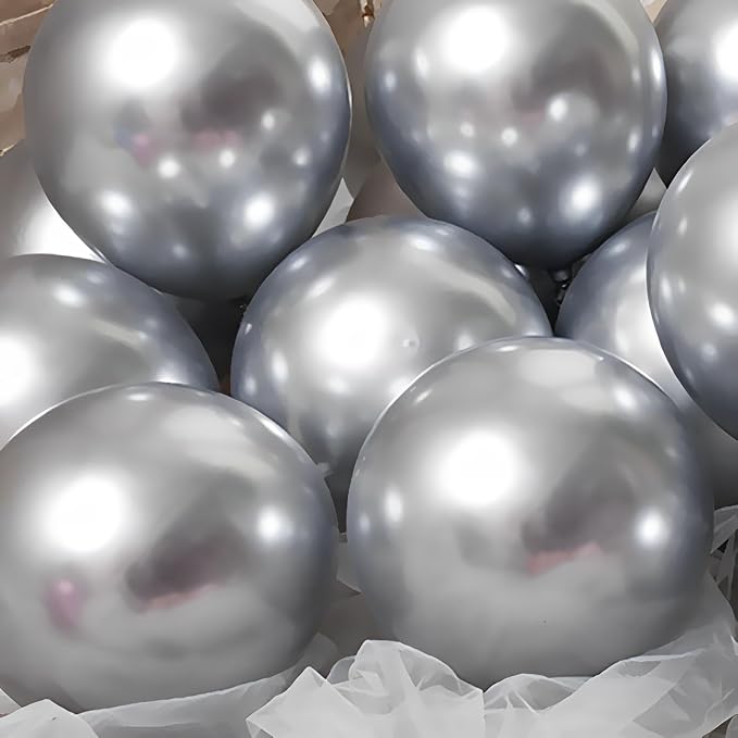 Voircoloria 110pcs Metallic Silver Balloons 12inch Chrome Silver Latex Party Balloons for Graduation, Wedding, Birthday, New Year, Baby Shower, Anniversary, Holiday Party Decorations