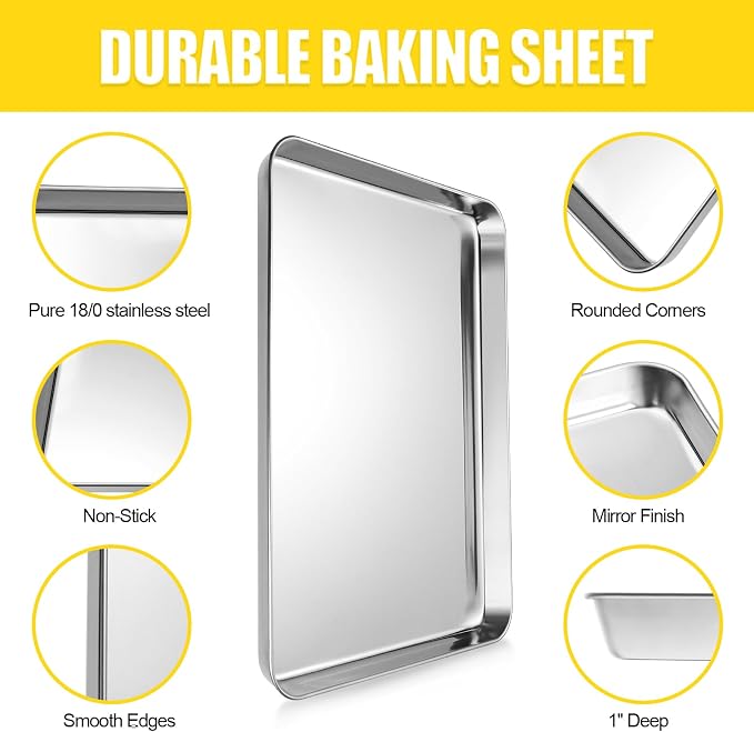 Terlulu Baking Sheet, Cookie Sheet, Stainless Steel Baking Pan, 2 Piece-19.6''x 13.8'' x 1.2'', Large Sheet Pan for Oven, Baking Tray for Baking&Roasting, Nonstick&Nontoxic&Easy Clean