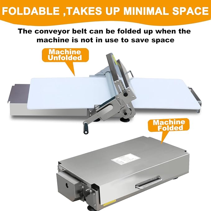 Folding Dough Sheeter, Compact Dough Sheeter, Manual Dough Roller Machine,Sheeter Thickness Adjustable 0.2-25mm,Stainless Steel Dough Machine, for Bread Marzipan and Puff Pastry B400