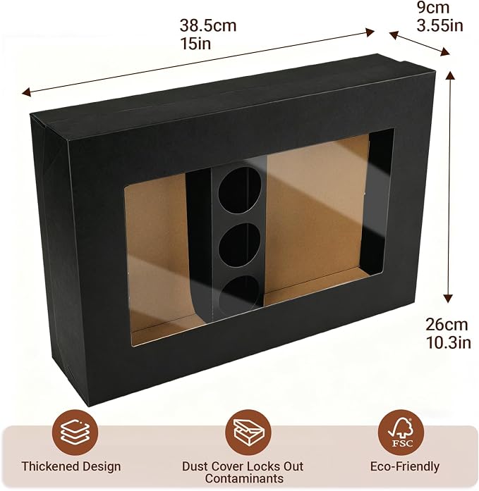 Black Cardboard Grazing Box, 8 PCS Outdoor Platter Serving Box w/Clear Lid for 5-8 People To Go, Stably Filled Disposable Catering Trays w/Lid for Food Take Out (15"x10"x3.5")