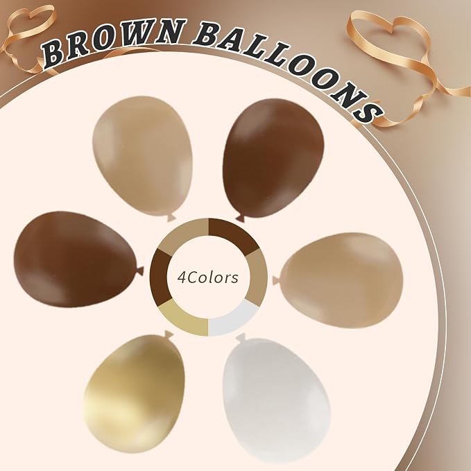 160Pcs 12 Inch Brown Light Brown Tan Sand White Metallic Gold Latex Balloons for Boho Neutral Baby Shower Birthday Party Decorations