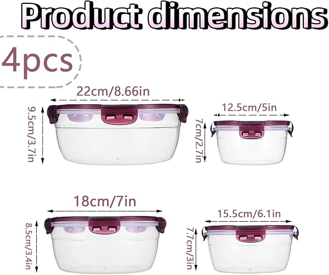 4pcs set with lid food storage container， Stackable Airtight Food Storage Containers – BPA-Free Salad Bowls with Lids – Microwave & Dishwasher Safe Meal Prep Container Set of （400-2200ml