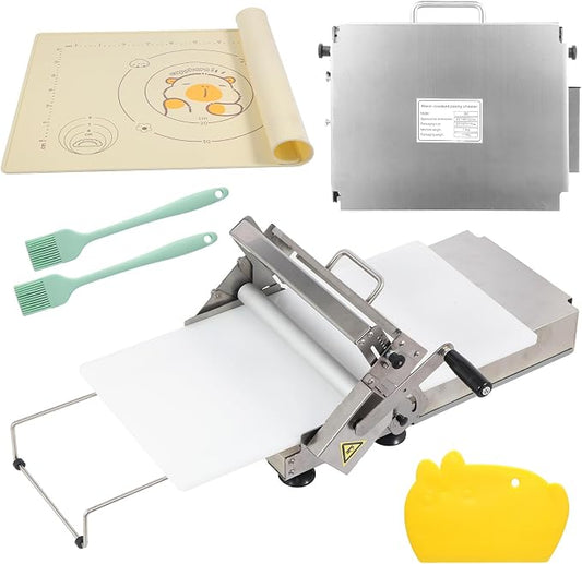 32.6" x 11.8" Folding Manual Dough Sheeter with PE Board – Stainless Steel Countertop Dough Roller Machine, Adjustable Thickness (0–25mm) for Pastry, Pizza, Croissant, Cookie & Pasta