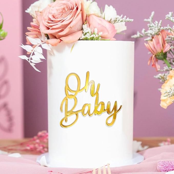 Oh Baby Cake Topper, 10pcs Acrylic Cake Toppers Oh Baby Sign Cupcake Toppers Cake Decorating Supplies Kit Cupcake Topper Mirror Gold Birthday Decorations for Boys Girls Birthday Party Supplies