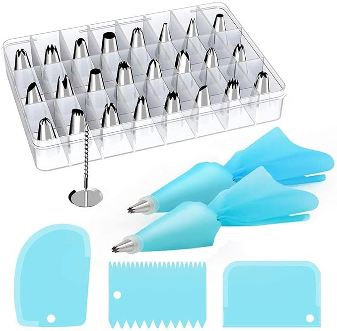 32PCS Russian Piping Tips Set, Stainles Steel Cake Cupcake Decorating Supplies Russian Ball Tips with 2 Pastry Bag, 1 Flower Nails, 2 Cake Scraper & 1 Spatulas Baking Frosting Tools By Giveme5 (2#)