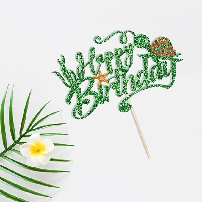 Sea Turtle Cake Topper -Happy Birthday Cake Decorations, Marine Animal Creatures Themed Baby Shower Cake Decoration,，Boys Girls Birthday Party Decoration Supplies
