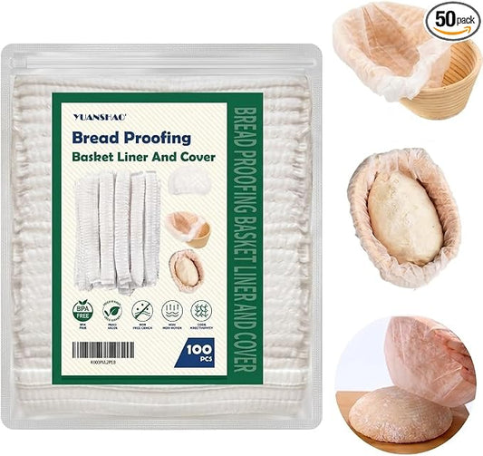 50 Pcs Banneton Liner,Banneton Bread Proofing Basket Non Woven Liners Non-Stick Dough,Bread Proofing Cover,Elastic Banneton Basket Liner for Prevents Dough from Sticking to Basket