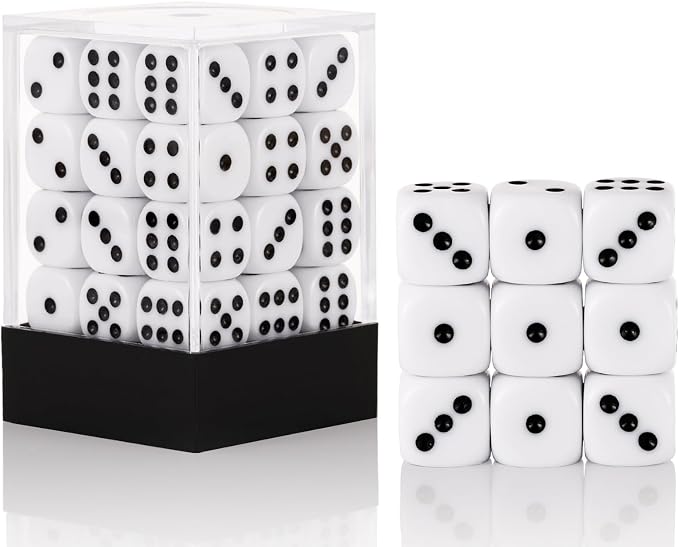 36 of Pack 12MM 6 Sided MINI Dice Set,Solid White Game Dice Set, 6 Sided Standard Colored Dices for Tenzi, Bunco or Teaching Math,with Portable Plastic Box(White)