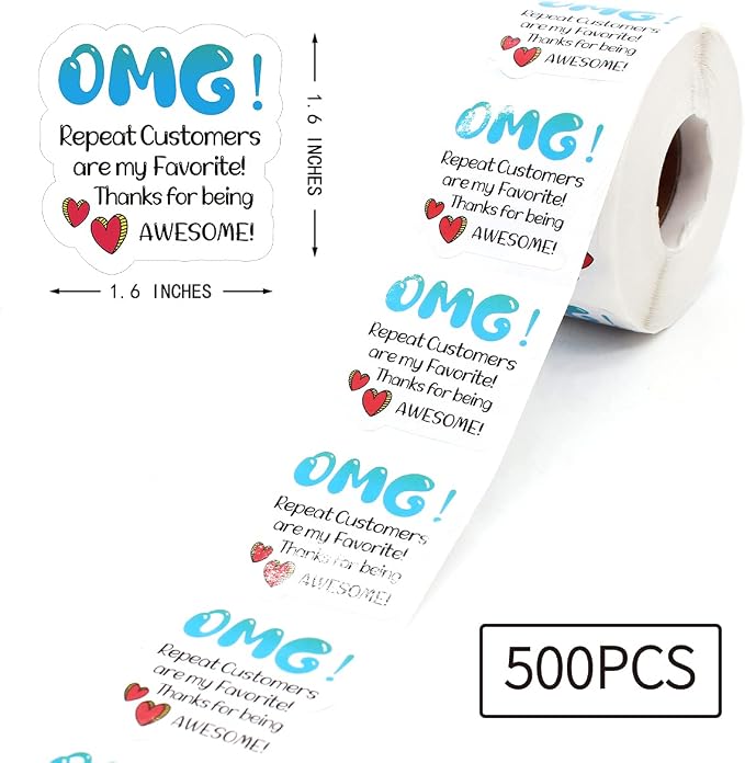 Littlefa 1.5” Repeat Customers are My Favorite Thank for Being Awesome Stickers,Bakeries Sticker,Handmade Sticker,Small Business Stickers,Gift Bags Packaging 500 PCS