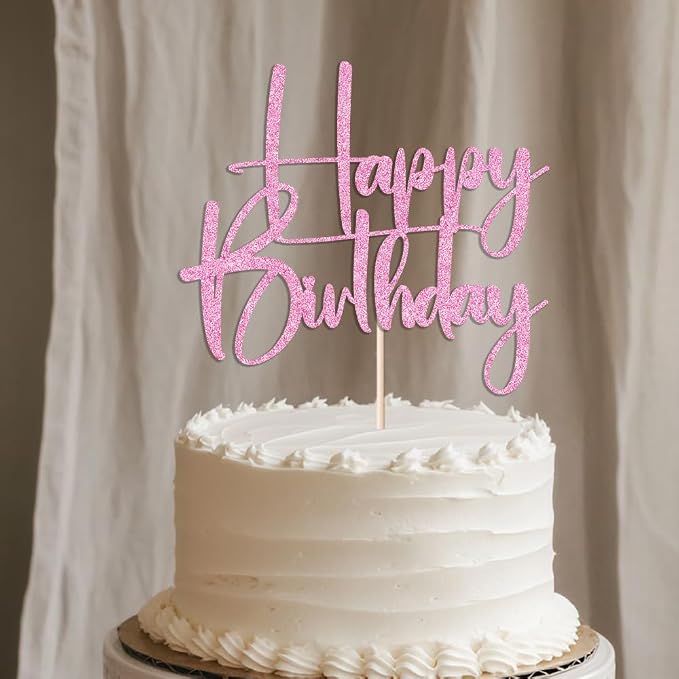 pink Happy Birthday Cake Topper, Happy Birthday Cake Bunting Deco, Baby Gender Reveal Party/Anniversary Party Decoration Supplies (1)
