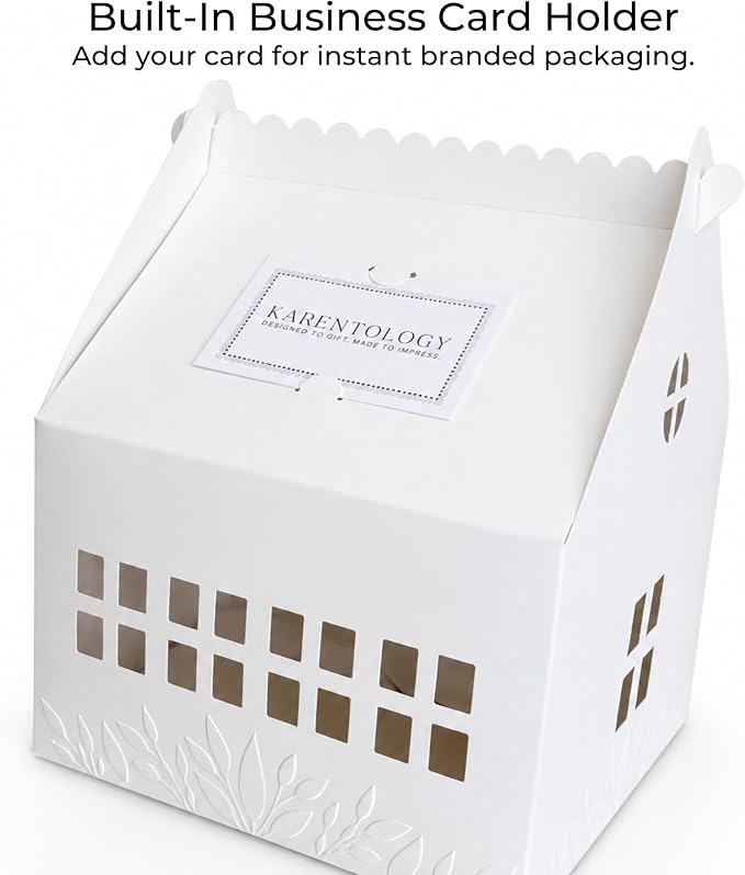 20 Pcs Large Cottage House Cookie Boxes with Window & Business Card Holder, White 7 x 7 x 8.5 in Gable Bakery Gift Boxes for 2 Dozen Cookies, Treats, Desserts, Realtor Gifts & Party Favors