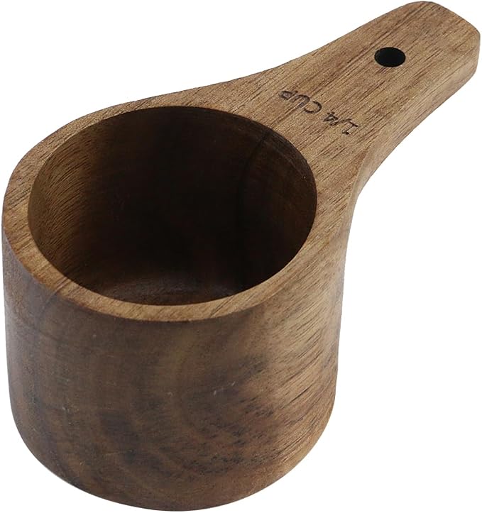1PCS 1/4 Wooden Measuring Cup and Measuring Spoon Kit for Baking Cooking Spice Coffee Tea Milk Powder