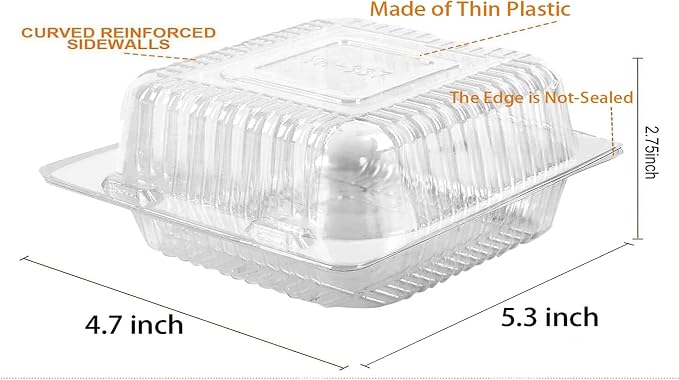 Axe Sickle 150 Count Clear Plastic Hinged Take Out Containers Clamshell Takeout Tray Food Clamshell Containers Outside Diameter for Dessert, Snacksetc, Cakes Slice, Cookies, Salads