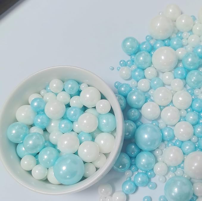 Edible Blue White Pearl Sprinkles for Cake Decorating, Mixing Light Blue and White Size Candy Baking Decorations Cake Cupcake Toppers Cookie Celebrations Wedding Valentines Baby Shower Frozen Themed Birthday Supplies 120g/ 4.23oz