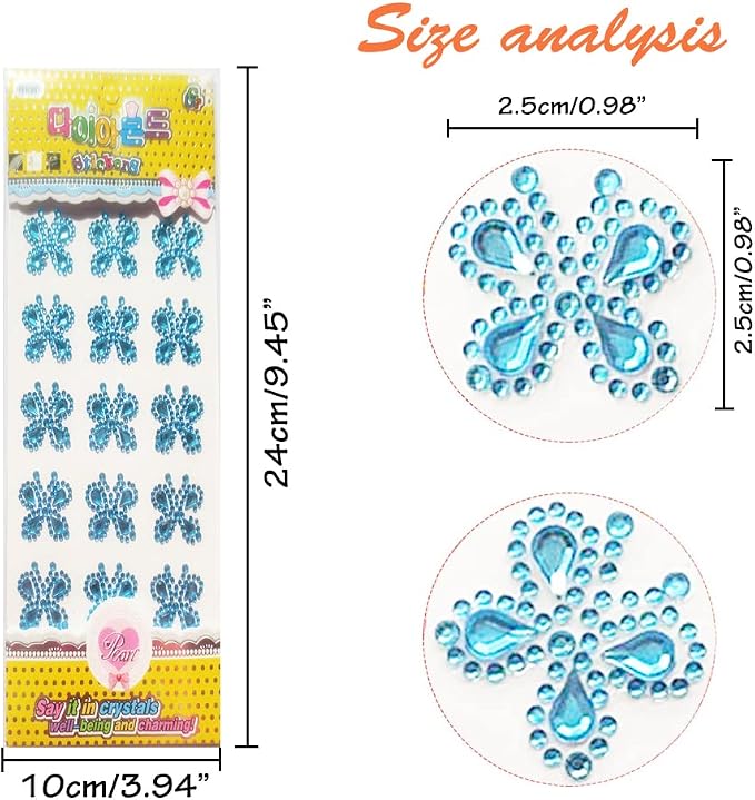 Gems Stickers Butterfly Rhinestone Acrylic Stickers 90 Pieces Self Adhesive Crystal Bling Jewel Colourful Craft DIY for Phones Cup Photo Album Cards Laptop Decor
