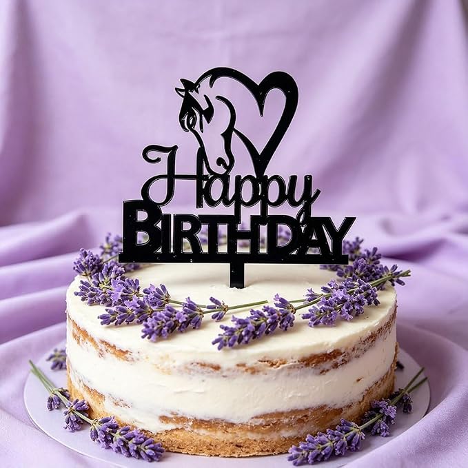 Black Acrylic Horse Happy Birthday Cake Topper, Horse Theme Party Decoration for Boys, Girls, Men, Women & Kids Birthday Party Decoration Supplies (Design3)