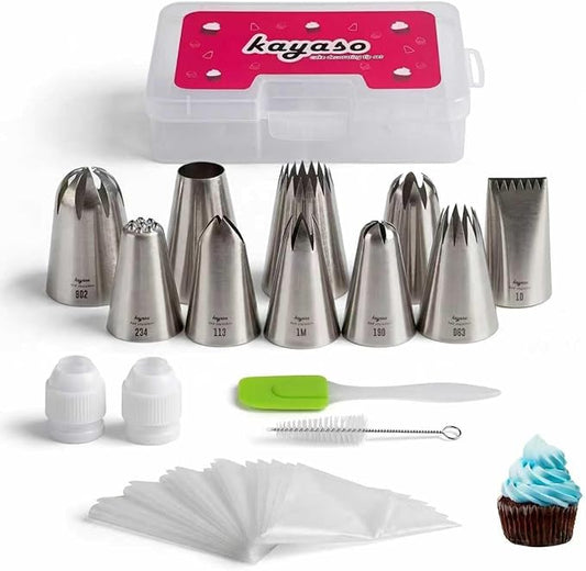Cake Decorating Icing Piping Tip Set, 10 X-large Decorating Tips Stainless Steel Plus 20 Disposable Pastry Bags