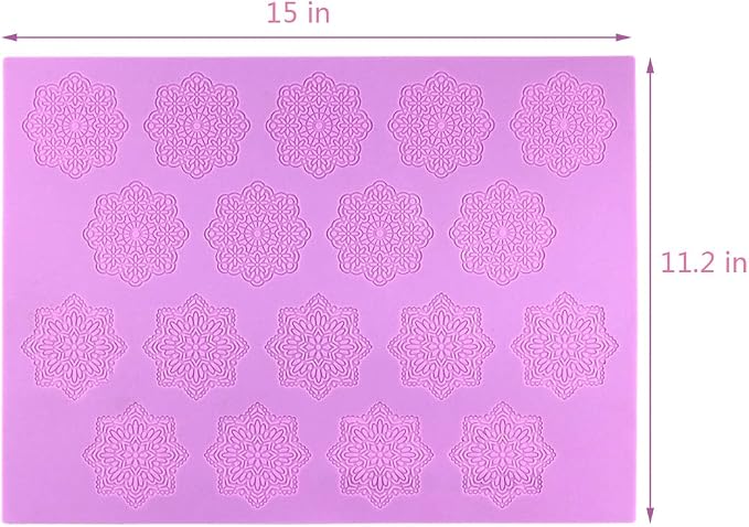 HiParty Snowflake Flower Pattern Silicone Lace Mat Sugar Craft Impression Mold Edible Cake Decorating Wedding Decoration Floral Imprint Border Brim Decor Fondant Decorative Embossing Baking Tools