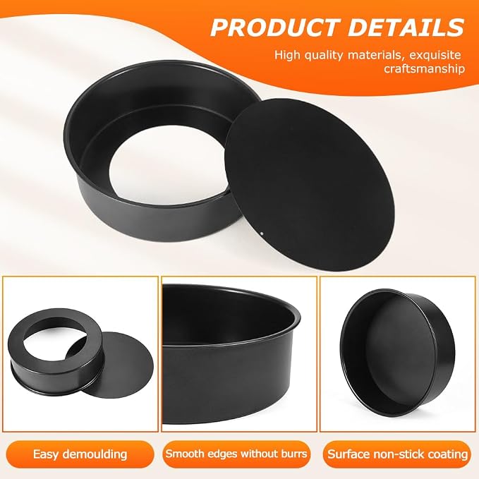 2 Pack 8.27 in Cake Pans, 2.56 in Deep, Straight Sided, Removable Bottom | Includes 2 pans with removable bottoms, No parchment paper included, Use baking sheet if seepage occurs