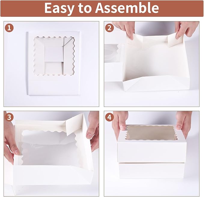 60 pcs White Cookie Box,6x6x2.5 Inch Bakery Boxes with Window Pies Chocolate Strawberries Muffins Biscuit Pastry Dessert Box For Packagingh