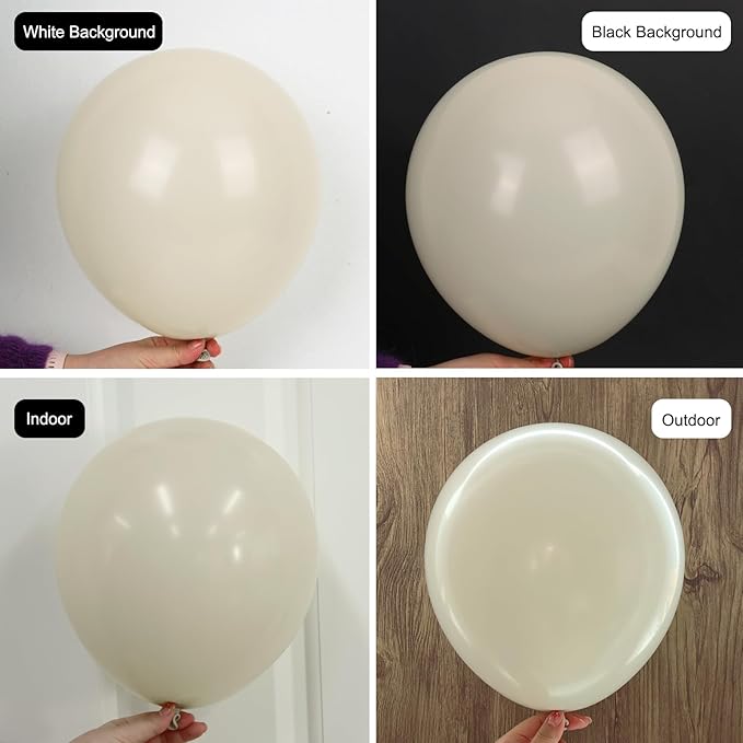RUBFAC 129pcs Sand White Cream Balloons Different Sizes 18 12 10 5 Inches, Beige Latex Balloon Garland Arch for Birthday Engagement Party Wedding Anniversary Baby Shower Decoration