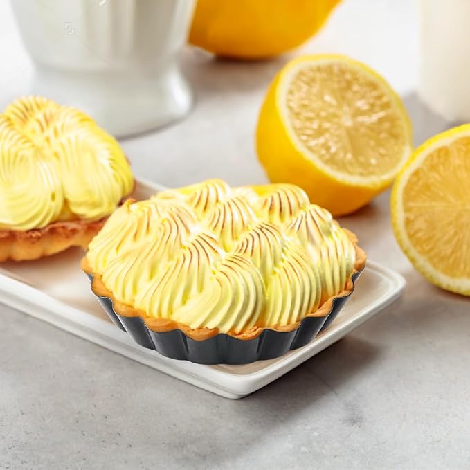 4 Pack 4 Inch Mini Tart Pans with Removable Bottom, Nonstick Quiche Pan Round, Mini Pie Pans with Oil Brush&Silicone Scrubber, Heavy Duty Fluted Side for Pies, Mousse Cakes, Dessert Baking