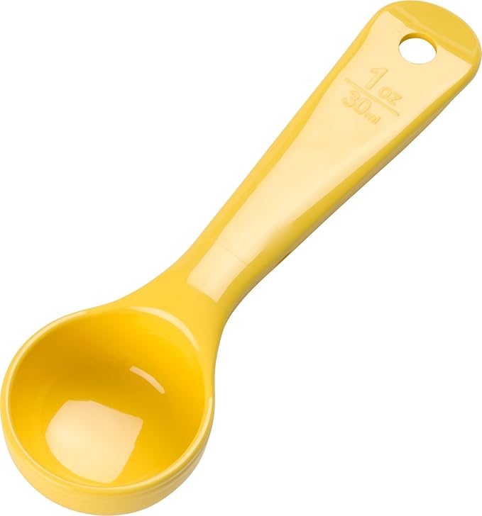 Carlisle FoodService Products 1 Ounce Solid Measuring Spoon – Flat Bottom – Portion Control Tool – Short Handle 6.5 ", Yellow, (Pack of 12)