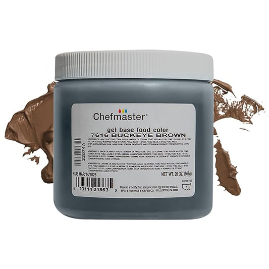 Chefmaster Buckeye Brown Gel Food Coloring | Vibrant Color | Professional-Grade Dye for Icing, Frosting, Fondant | Baking & Decorating | Fade-Resistant | Easy-to-Use | Made in USA | 20 oz