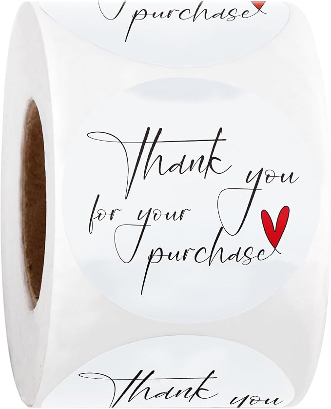 WRAPAHOLIC 2 Inch 500 Total Business Stickers Roll - Thank You for Your Purchase Text Design, Thank You Lables, Shipping Stickers for Party Decorations and Craft