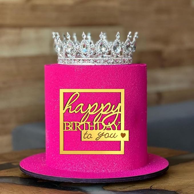 5pcs Acrylic Happy Birthday Cake Toppers Happy Birthday Sign Cakes Decor Round Square Side Cupcake Toppers Mirror Gold Cake Decorations for Women Men Birthday Party Supplies