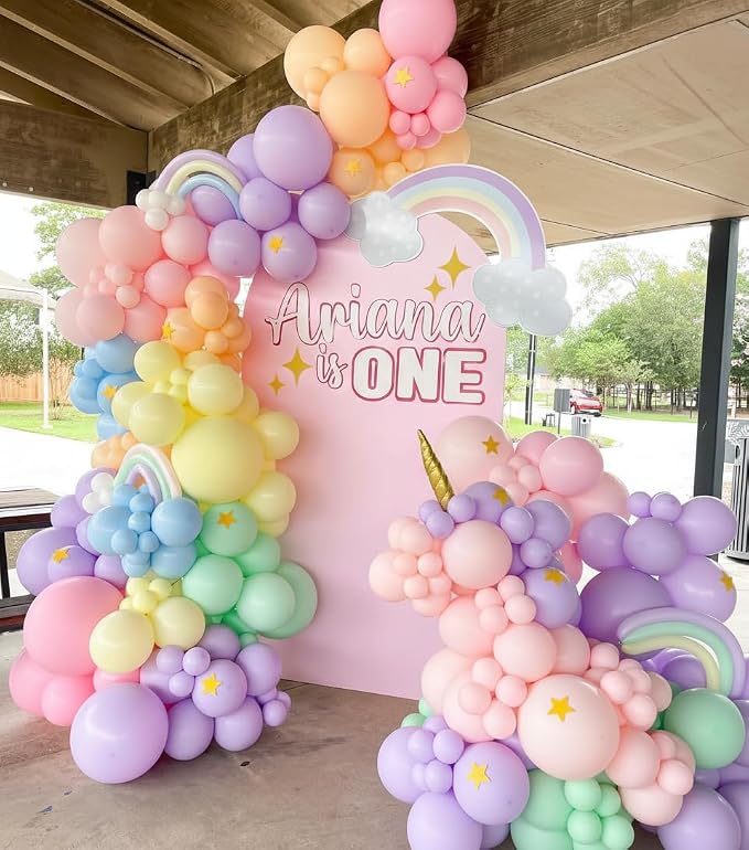 Pastel Rainbow Balloons Arch Kit 174pcs, Macaron Assorted Colorful Spring Balloon Garland Kit for Spring Easter Baby Shower Wedding Gender Reveal Anniversary Birthday Party Decorations