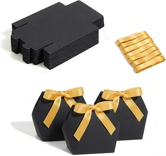 Rowcay Small Gift Boxes with Ribbons, 10 Pack Black Foldable Empty Gift Boxes for Wedding Party Favors, Cookies, Candy, Jewelry, Small Presents, Gift Packaging and Favor Displays