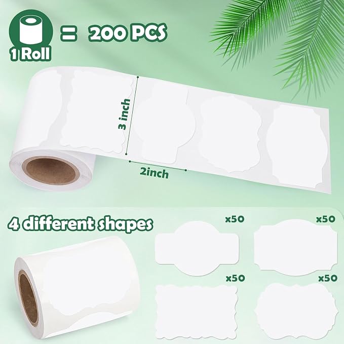 SallyFashion 200 Pcs White Kraft Labels Stickers, 3x2 Inch Gift Tags Self Adhesive Writable, Canning Labels for Mason Jars, Name Tags for Wedding Party Handmade Supplies