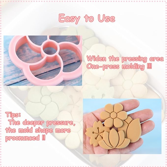 8pcs Mini Flower Cookie Stamps, One-touch Molding 3d Raised Design Cookie Cutters, suitable for Spring, Mother's Day, Valentine, Holiday & DIY Party Treats Frosting Decoration (Flower)