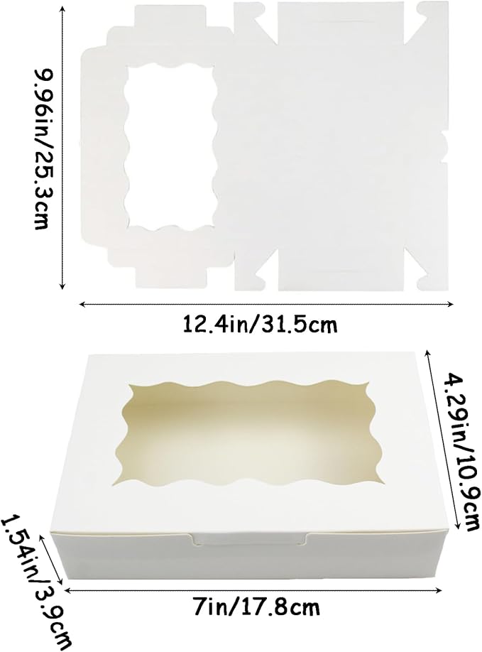Cookie Boxes with Window White Bakery Boxes 7 x 4.3 x 1.5 Inch Takeout Treat Boxes for Cookies, Donuts, Pastry, Strawberries, Macarons(20PCS)