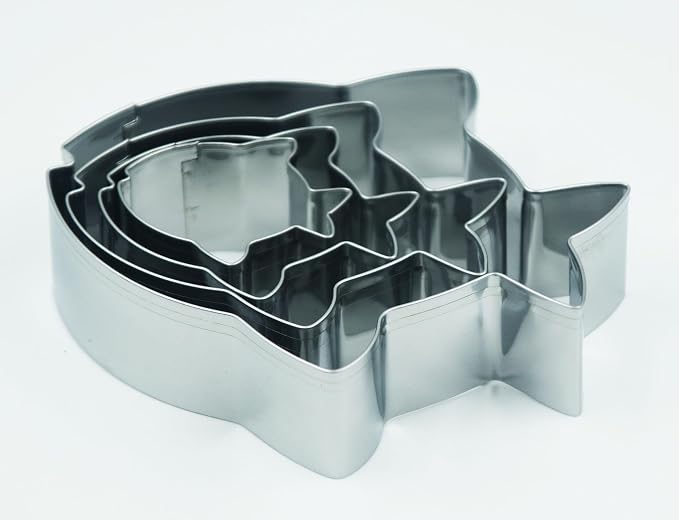 Fish Cookie Cutters Set, 4 PCS Set Fish Shaped Stainless Steel Molds for Cookies,Biscuit,Vegetable,Fruit,Baking Pastries Doughs