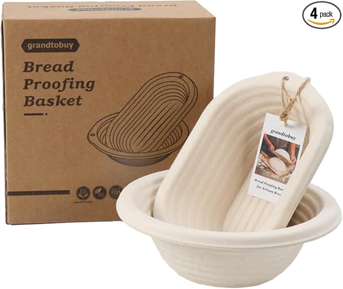 2-Pack Sourdough Bread Proofing Basket Set, 8" Oval & 7.5" Round Pulp Banneton with 2 Linen Liners, for Artisan Bread Baking