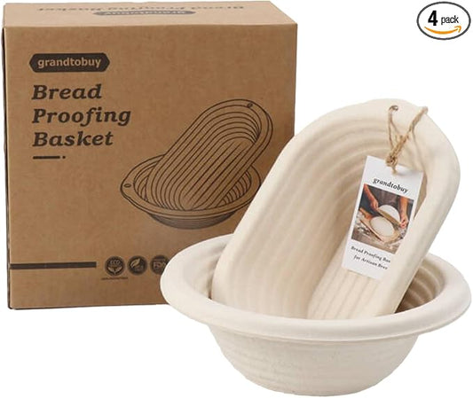 2-Pack Sourdough Bread Proofing Basket Set, 8" Oval & 7.5" Round Pulp Banneton with 2 Linen Liners, for Artisan Bread Baking