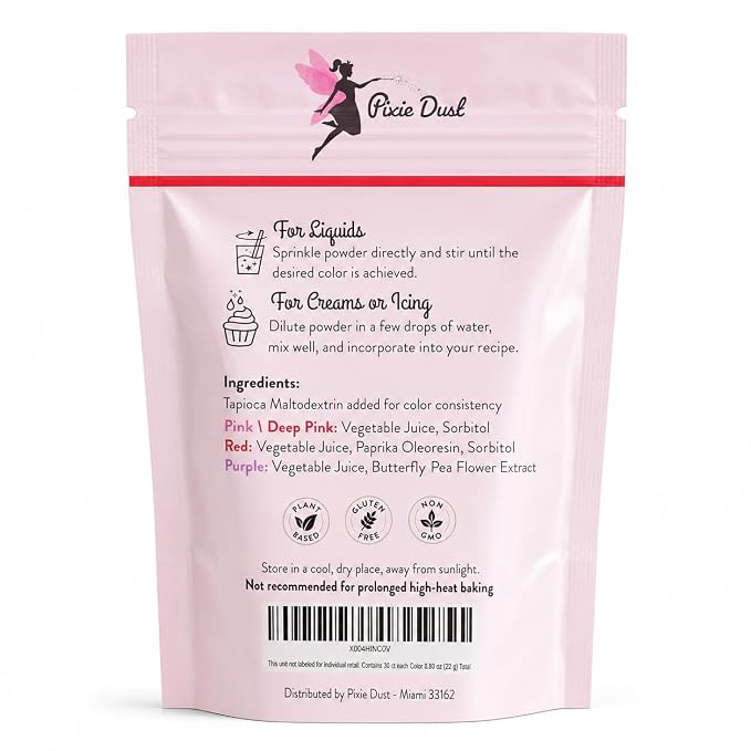 All-Natural Food Coloring Powder Set - Red, Pink, Deep Pink, & Purple. | Perfect for spring cake decorating, cookie Frosting, Icing & Drinks | Dye-Free, Plant-Based, Kosher, Flavorless | No Carmine, No Annatto, No Propylene Glycol | By Pixie Dust | Med...