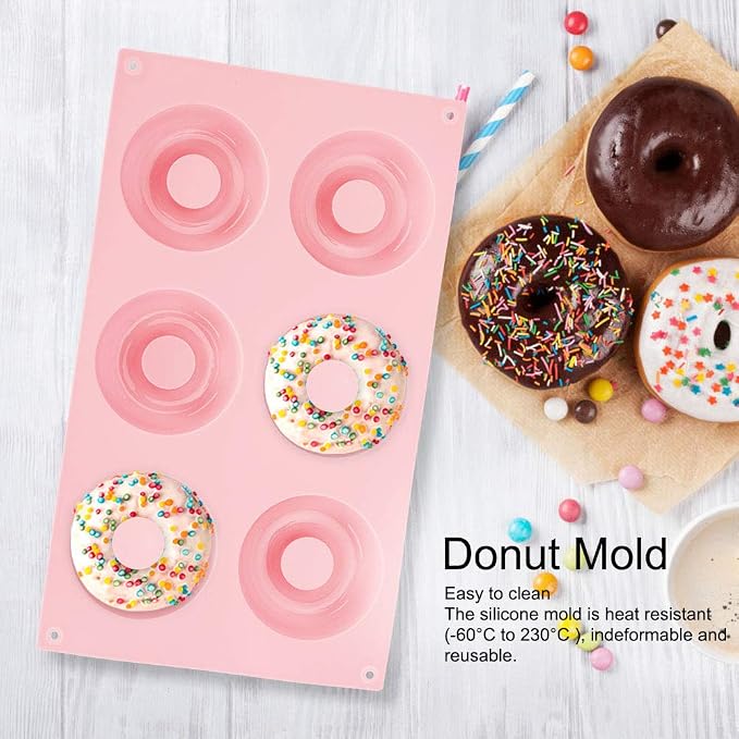 Silicone Mini Donut Pan, 6 Cavity Silicone Donut Baking Pan Tray, Nonstick Cake Biscuits tray Making Tool, Doughnut Baking tray TrayKitchen Accessories (Roseate)