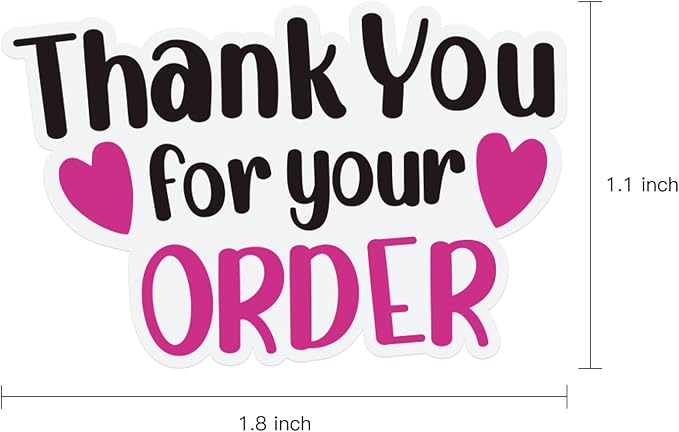 WRAPAHOLIC 1.8 x 1.1 Inch, 500 Total Business Stickers Roll - Black Rose Pink Thank You for Your Order Text Design, Thank You Lables, Shipping Stickers for Party Decorations