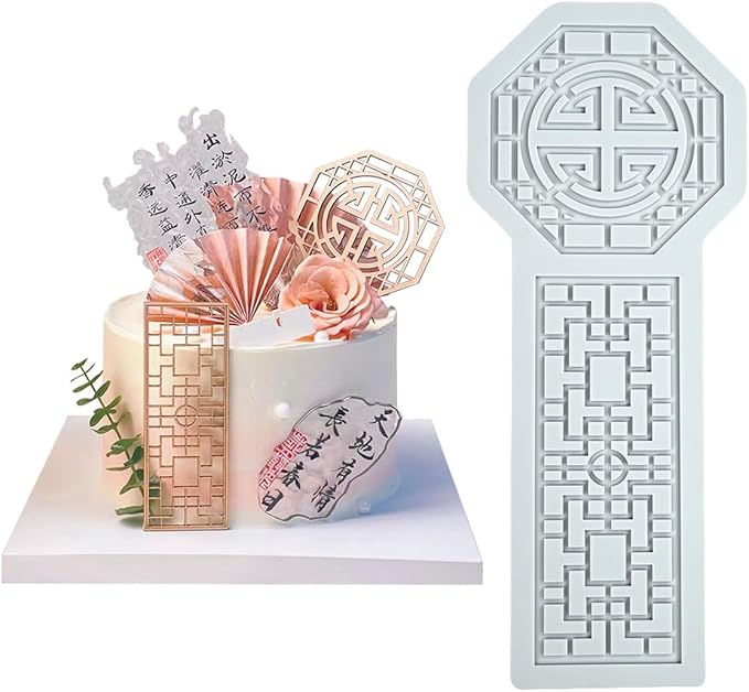 mostsom Pane Shape Chinese Style Pattern Lace Mold Silicone Mold DIY Sugarcraft Cake Decorating Tool Chocolate Fondant Lace Mat (B_ Pane)