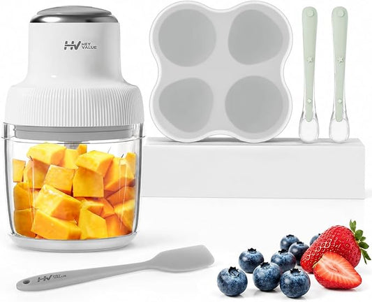 Baby Food Maker, HEYVALUE Larger Baby Food Processor Set for Fruit, Vegatable & Meat, Glass Puree Blender with Baby Food Freezer Tray, Silicone Spoons, Spatula,20 OZ(Gray)