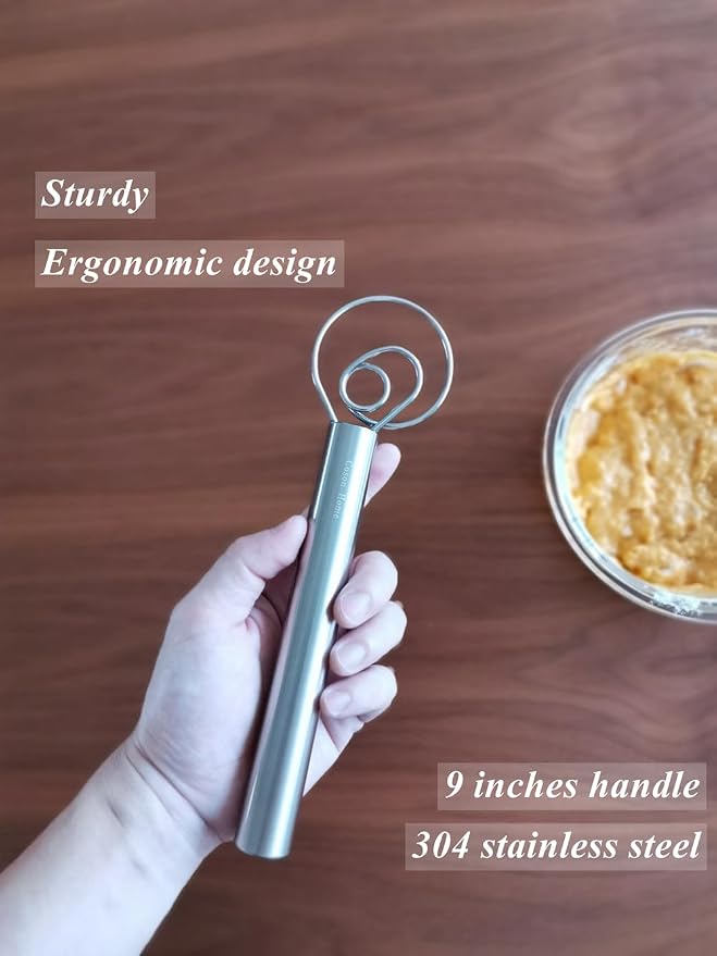 Small Ring Danish Dough Whisk Stainless Steel, Suitable for Sourdough Jar, Hand Mixing Tool for Mixing Various Bread Doughs, A Good Baking Starter, Ring Small As An Egg, 9 Inches Length