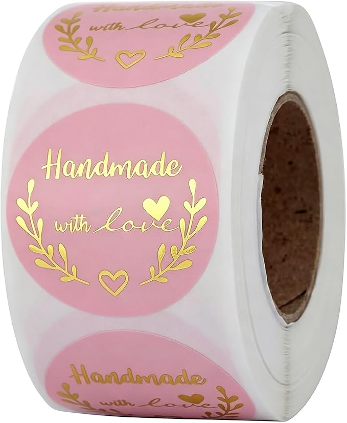 500Pcs Homemade with Love Stickers 1.5 inch Round Pink Adhesive Labels for Baking Packaging Envelope Seals Small Business Gift Wrap Handmade Crafts