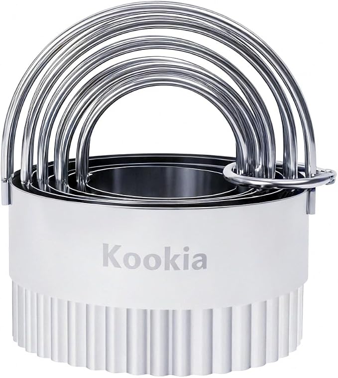 Stainless Steel Biscuit Cutters Set for Baking (5 Pieces) | Fluted Round Cookie Cutters with Handle | Professional Baking Dough Tools