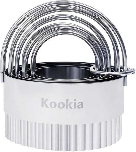Stainless Steel Biscuit Cutters Set for Baking (5 Pieces) | Fluted Round Cookie Cutters with Handle | Professional Baking Dough Tools