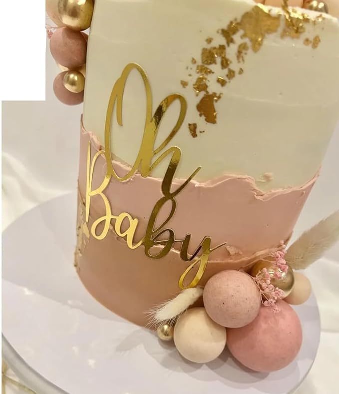 Oh Baby Cake Topper - Gold Acrylic Baby Shower Party Decorations For Gender Reveal Party/Boy or Girl Party Decoration Baby Booth Props Party Photo